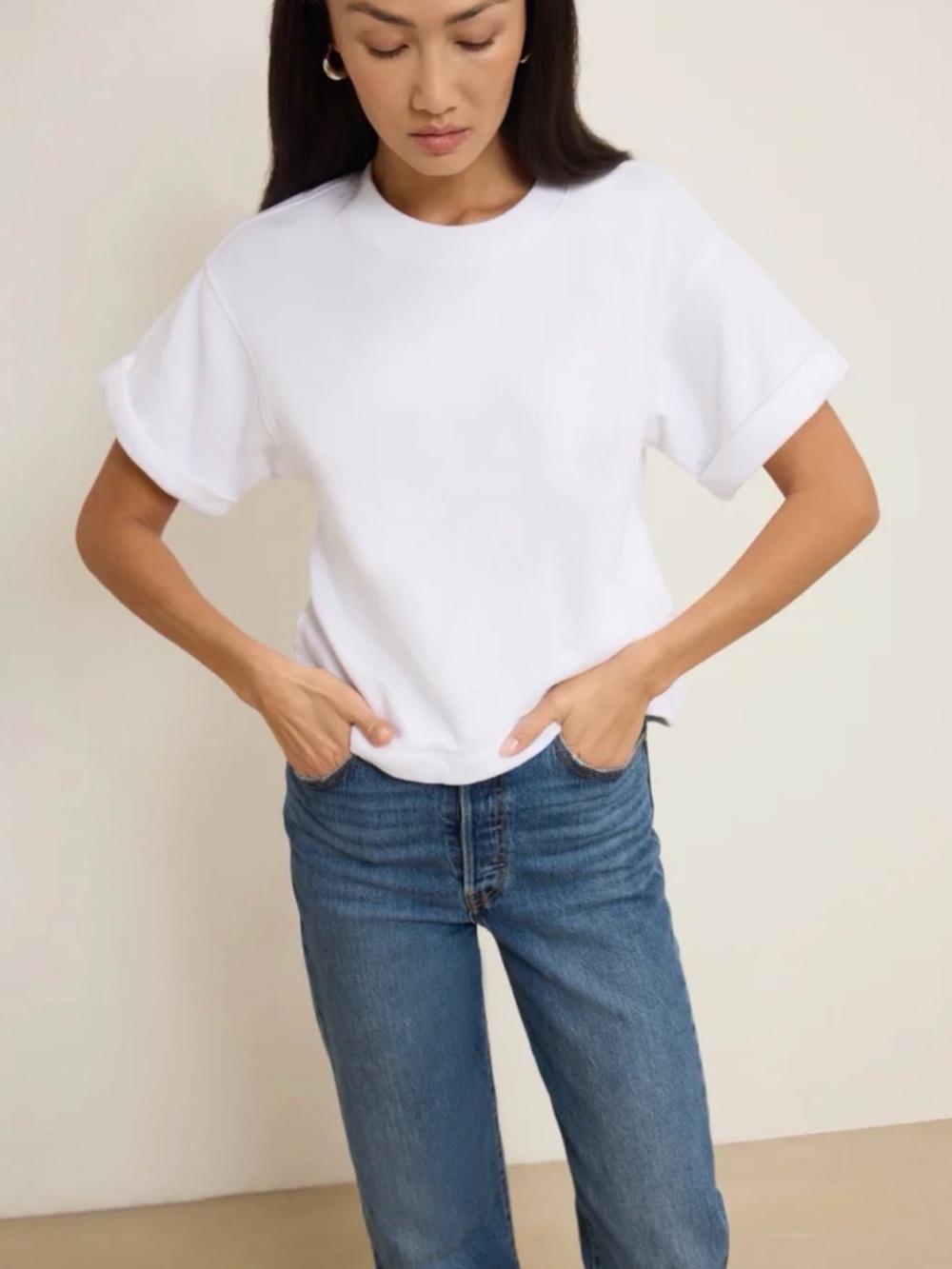 Nation LTD Bane Sweatshirt White Boxy Short Sleeve Sweatshirt